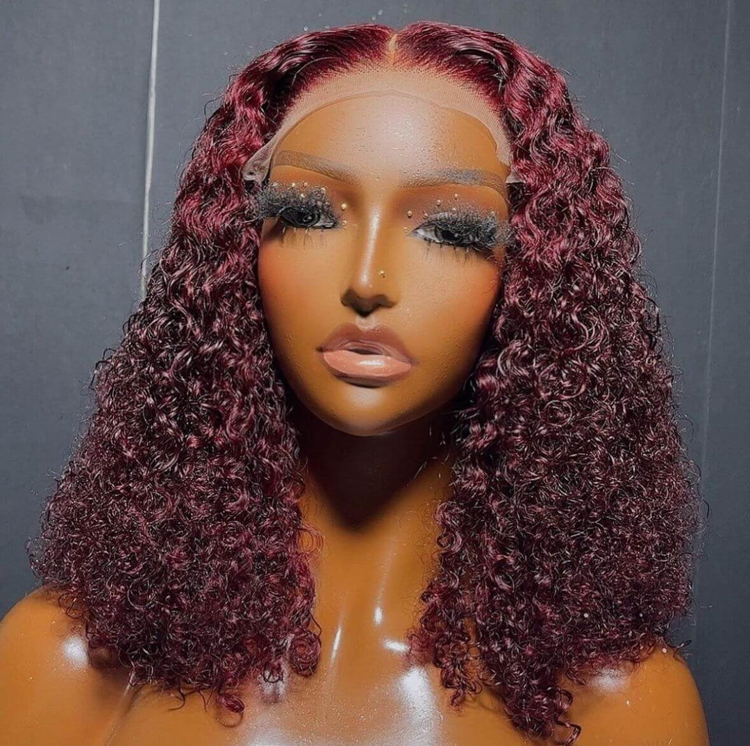 Pre everything fire red 4x4 closure curly wig