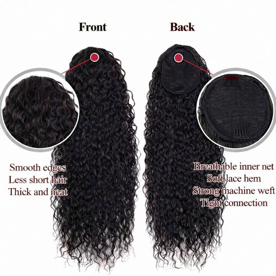 Extension Human Hair Ponytail Extensions - Water Wave, Straight, Curly, Clip-In Ponytail Extensions