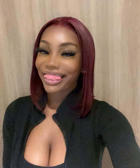 burgundy bob wigs, frontal, fully customised wig