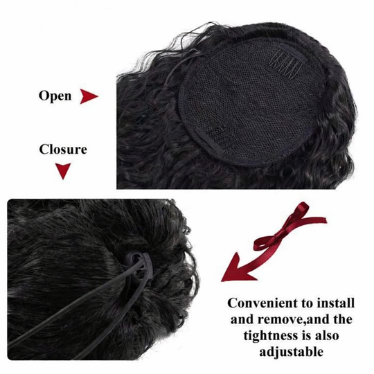 Extension Human Hair Ponytail Extensions - Water Wave, Straight, Curly, Clip-In Ponytail Extensions