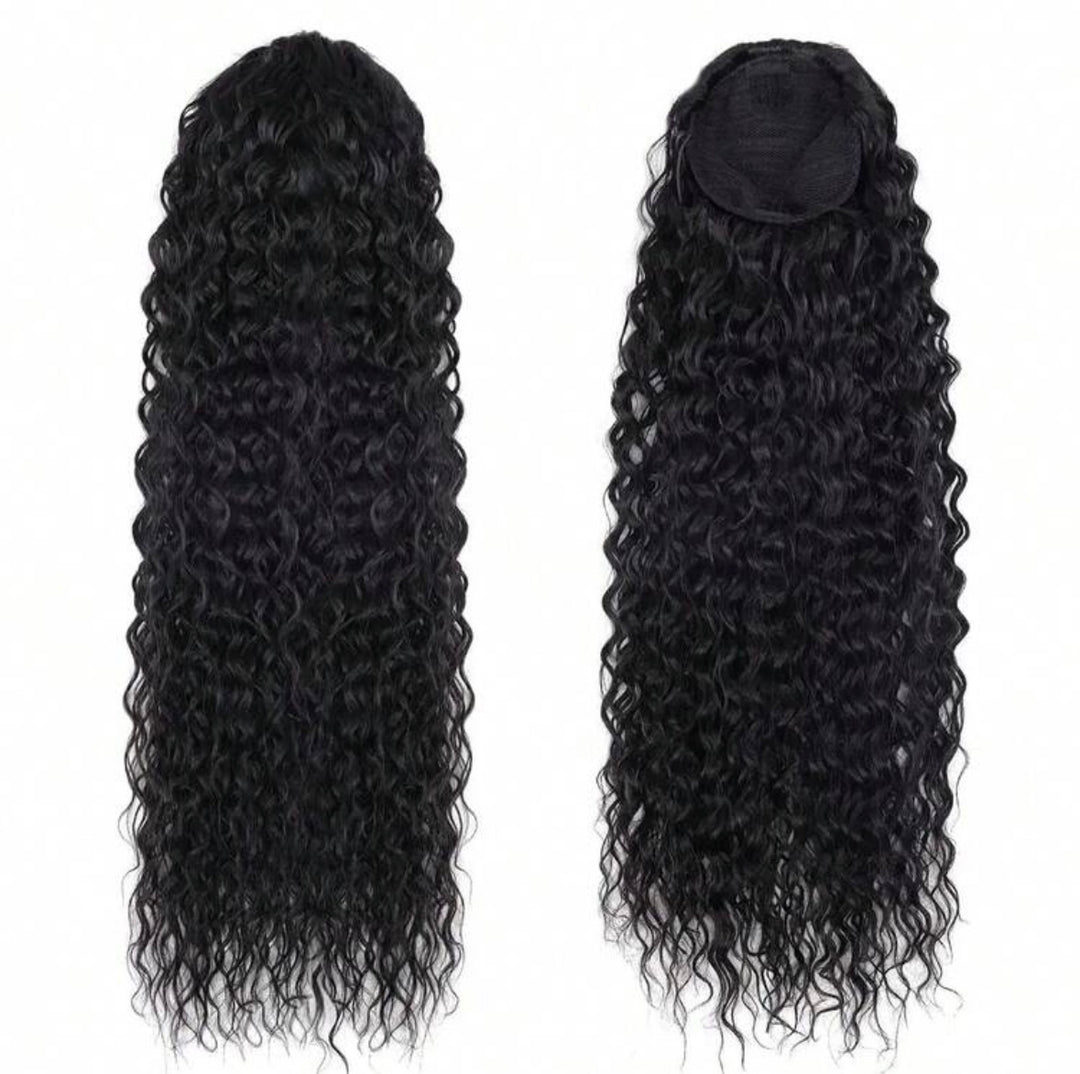Extension Human Hair Ponytail Extensions - Water Wave, Straight, Curly, Clip-In Ponytail Extensions