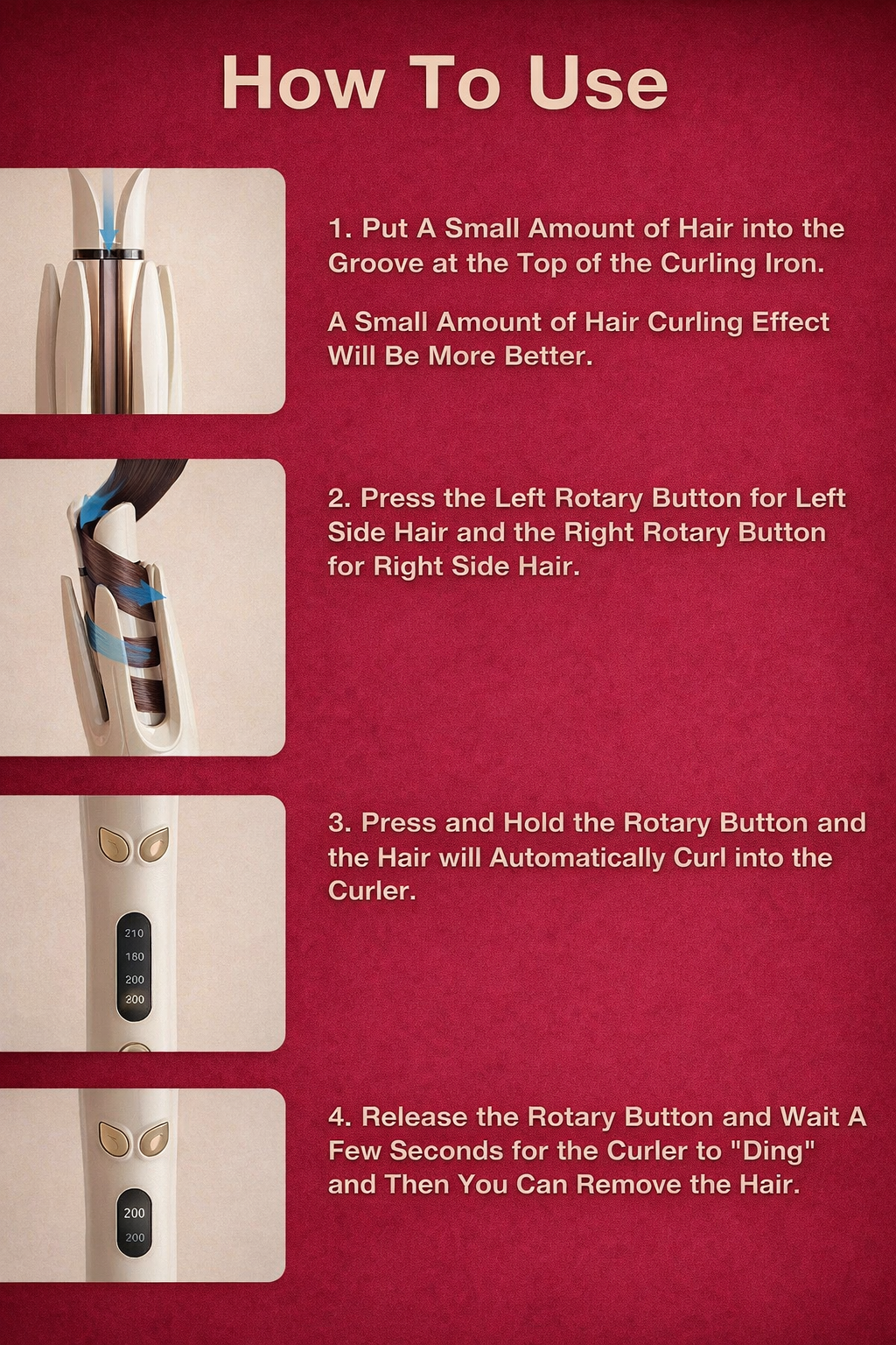 Xoticsista Automatic Curling Iron, Professional Auto Curler, 4 Temperature Settings & More Heating Modules, Fast Heating, Create Long-Lasting Beach Waves