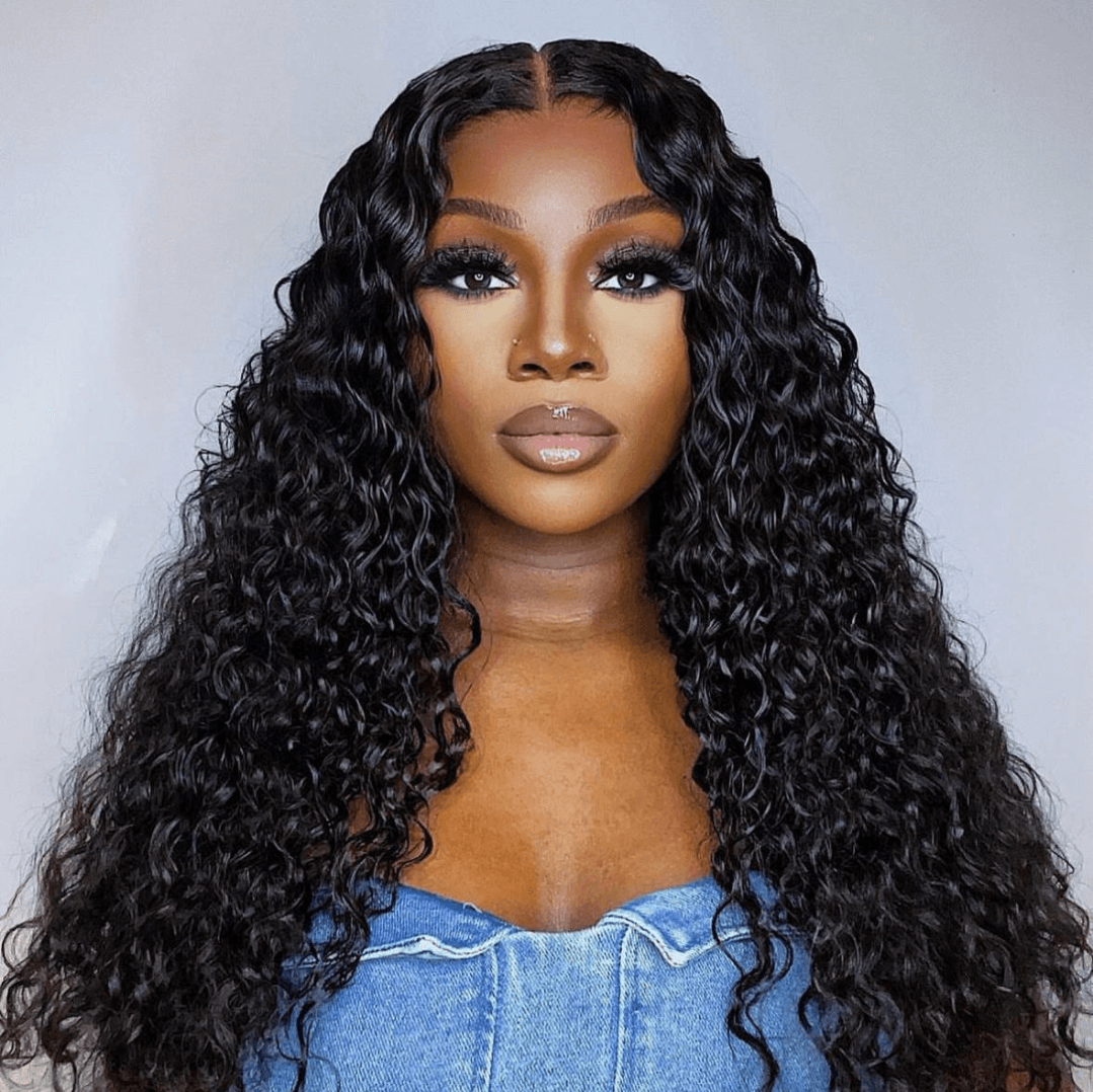 lady on black waterwave wig, fully customised wig